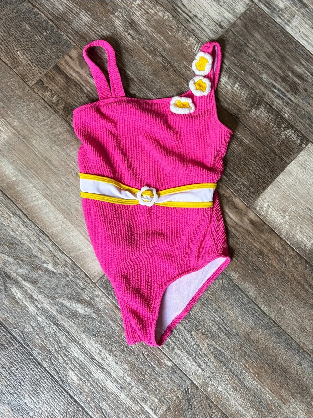 Betsey Johnson Hot Pink One-Shoulder Floral Belted Swimsuit